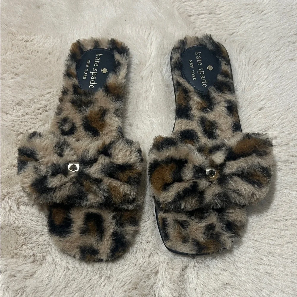Kate Spade Fuzzy Animal Print Slippers - Picture 1 of 5